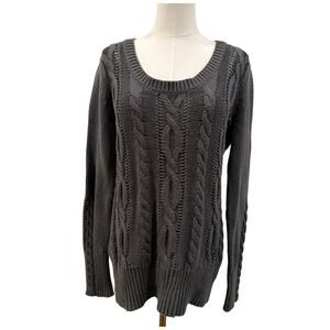 Route 66 Gray Cable Knit Sweater Women Pullover Soft Knit Scoop Neck XL Preppy